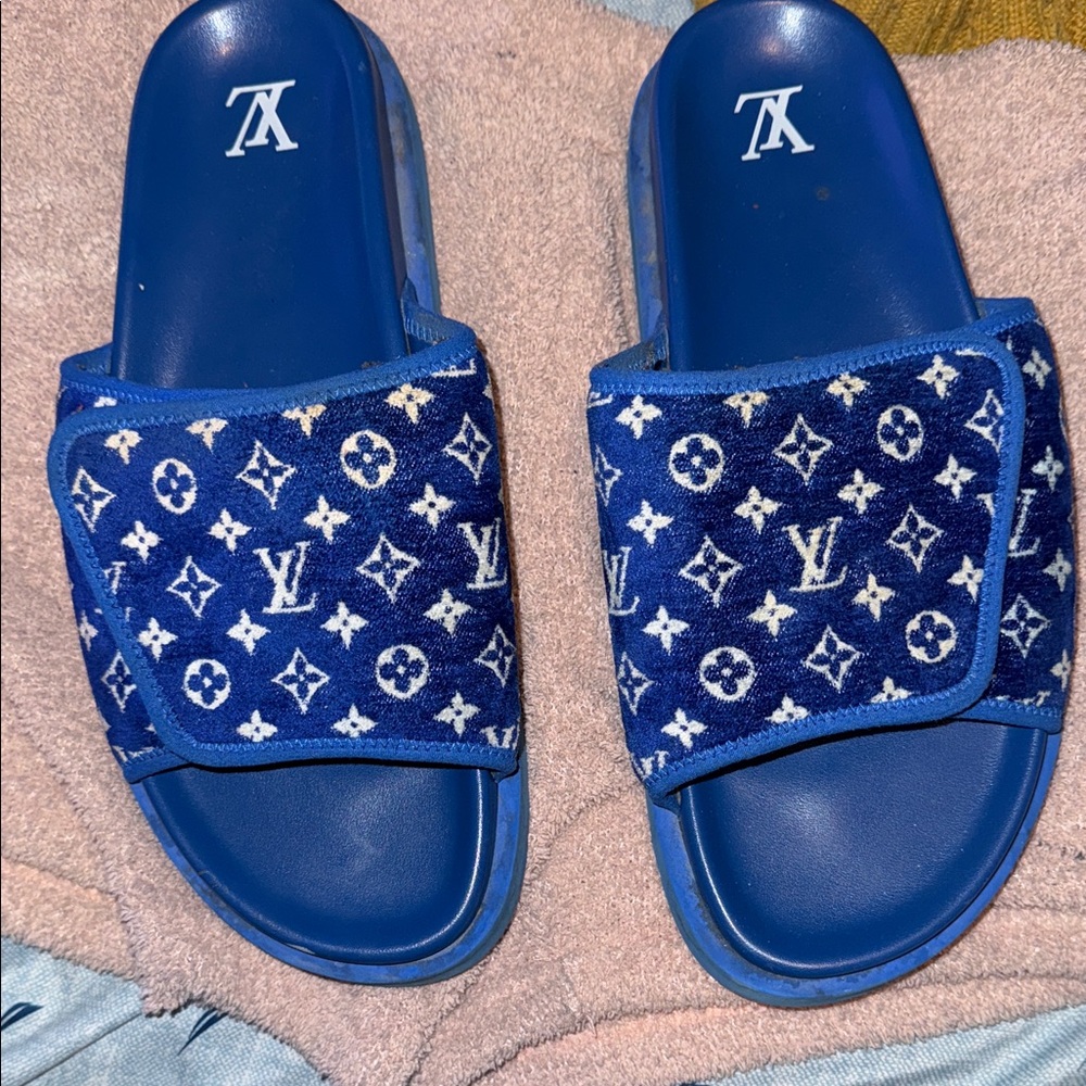 Louis Vuitton Navy Monogram Slides